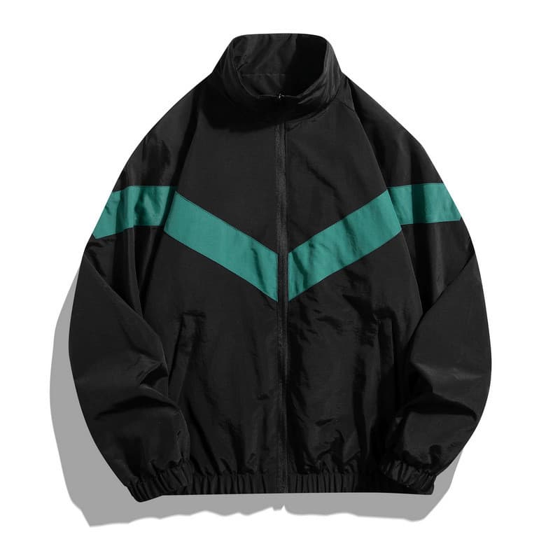 Jaqueta de primavera e outono para jovens homens, top esportivo, jaqueta casual com gola alta e blocos de cor, roupa mas