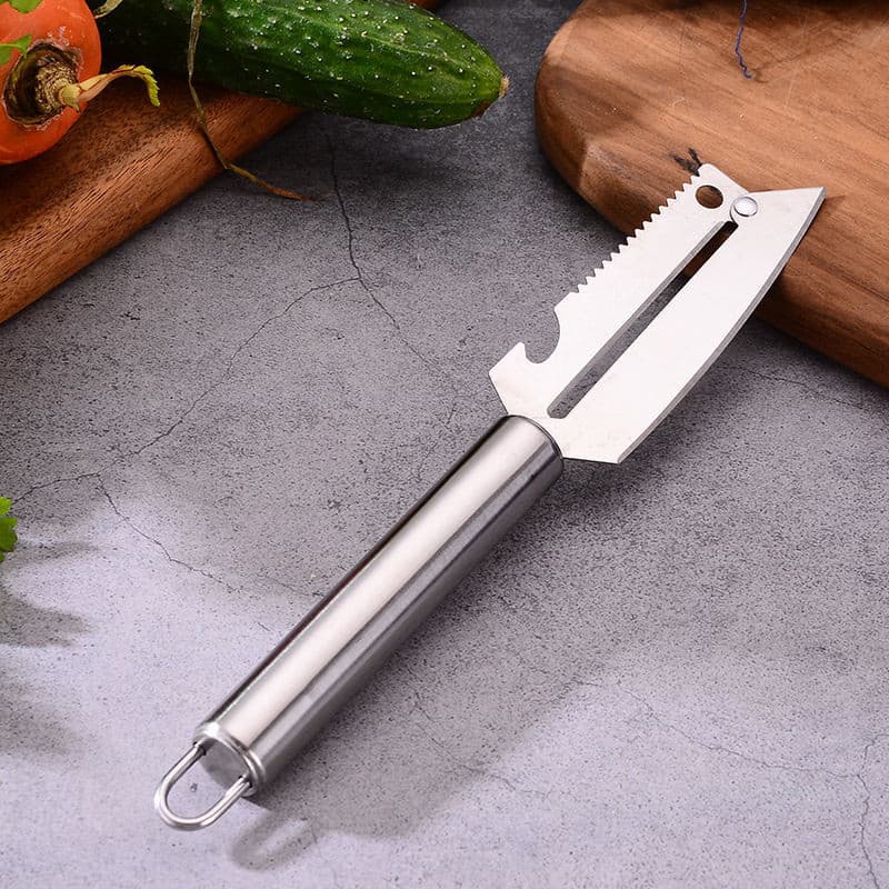 Faca Descascador e Fatiador Multifuncional em Aço Inox para Frutas, Legumes e Cozinha