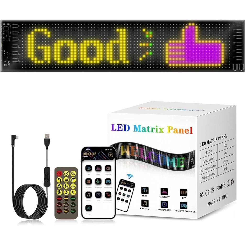 Painel de LED programável com rolagem 15"x4" - Operado por USB 5V, Painel de Exibição Digital Flexível RGB com Controle
