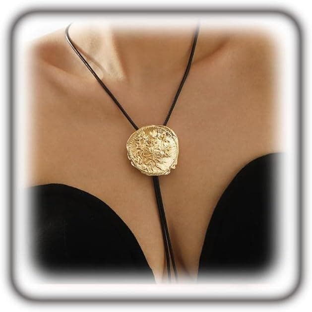 GIGB PBDK Colar Gargantilha Dourado Robusto Estilo Boho com Rosa, Colar Bolo Tie Retrô Moderno com Relevo, Joia de Placa