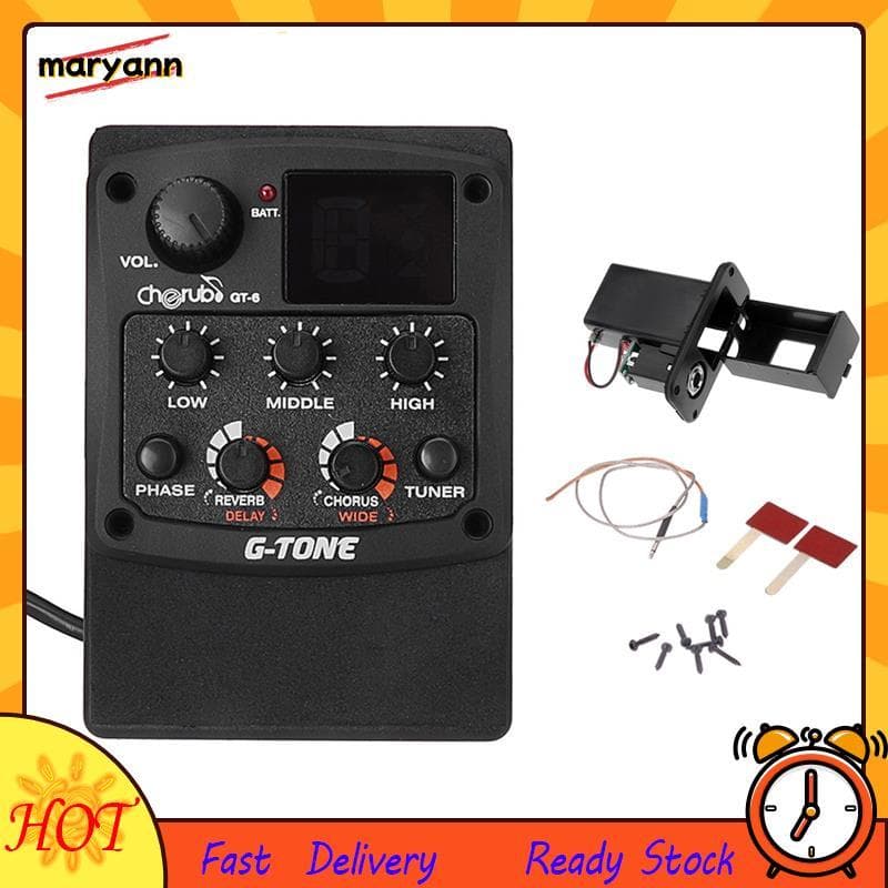 G-Tom GT-6 Guitarra Acústica Pré-Amplificador Piezo Captador 3 Bandas EQ Equalizador LCD Sintonizador Reverb Atraso Coro