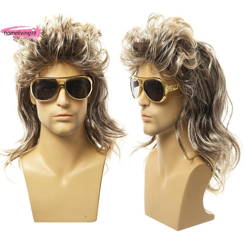 HOM Mullet Perucas Para Homens 70s 80s Trajes Dos Longo Encaracolado Fantasia Festa Acessório Cosplay Peruca De Cabelo D