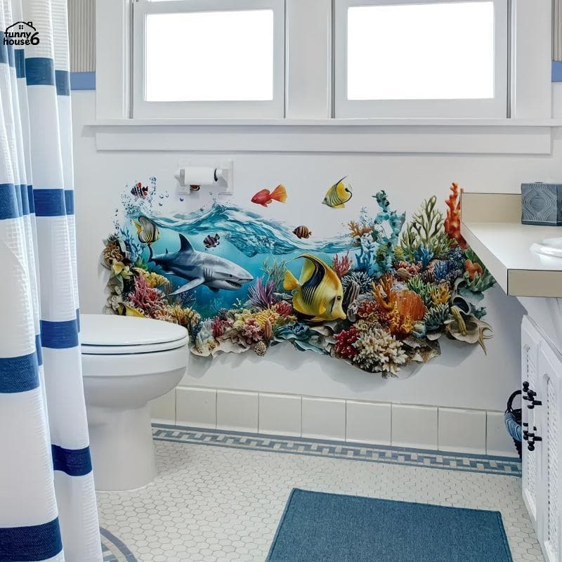 Divertido DIY Oceano Peixe Parede Stier Impermeável Não-Tóxico Auto-Adesivo Decalque Para Pia Do Banheiro Baground Decor