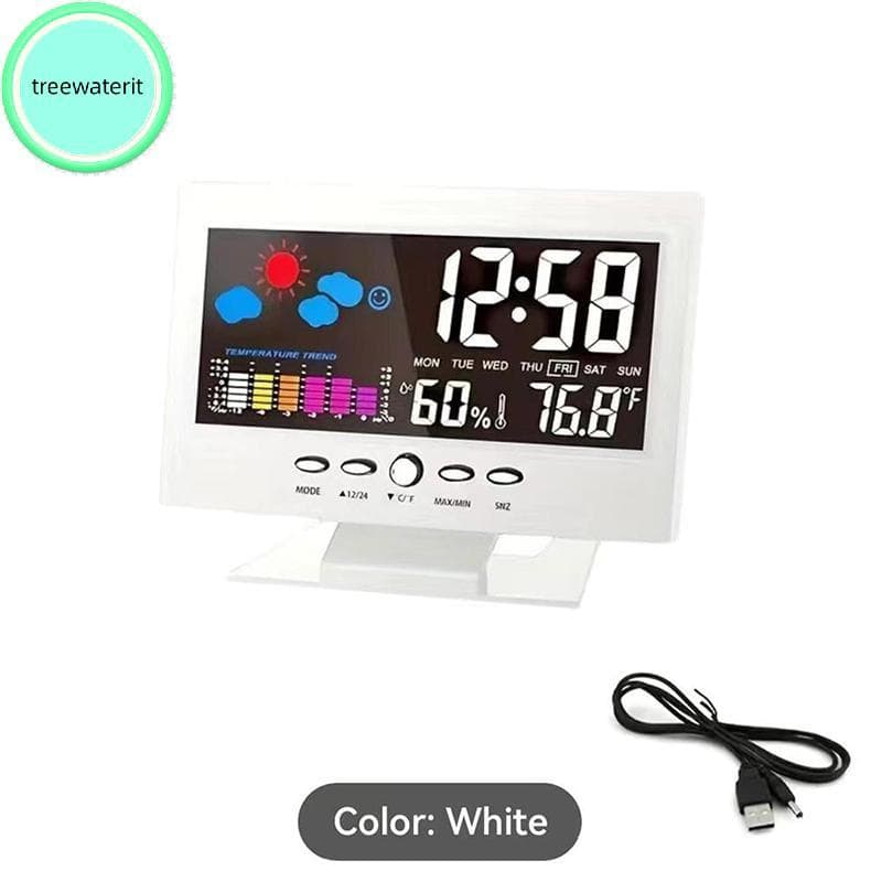 treewaterit Multifuncional Digital Estação Meteorológica Termômetro Higrômetro Colorido Temperatura Umidade Clo Alarme C