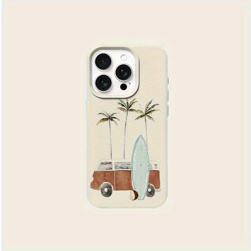 Capa de telemóvel: 1 Capa -Queda com Textura de Lichia e Padrão de Prancha de Surf e Palmeira de Férias, Compatível com