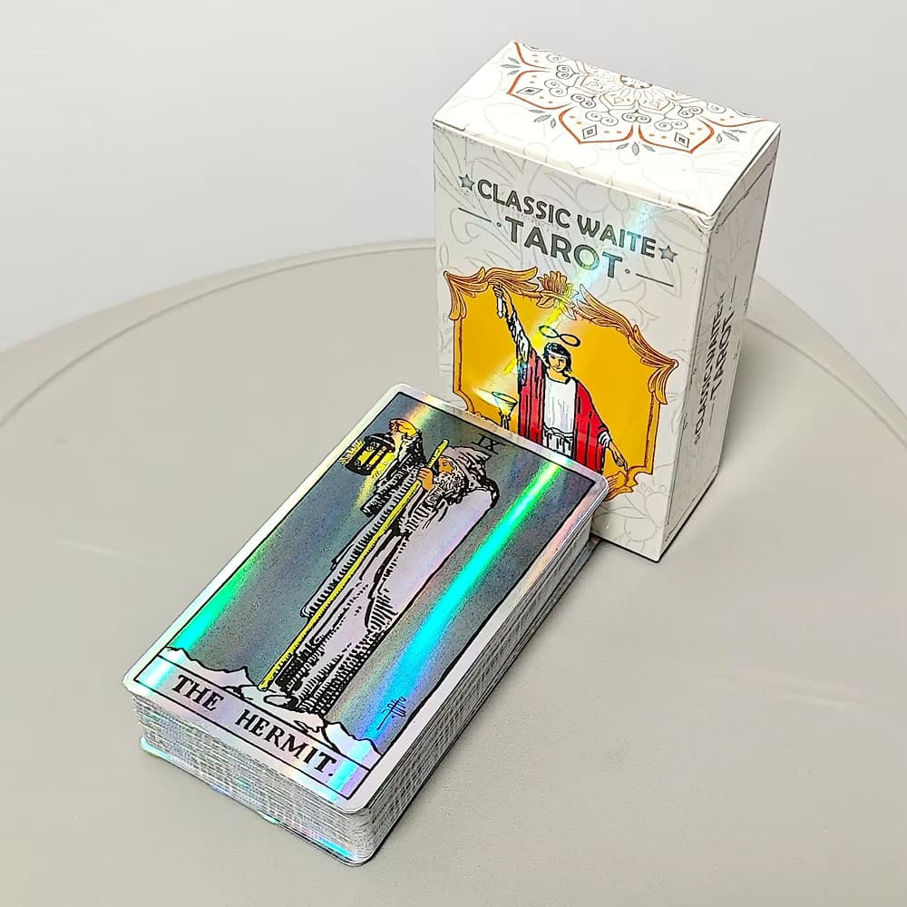 Baralho De Tarô Clássico Waite 78 Peças Cartas Holográficas Arco-Íris 10 * 6cm Para Iniciantes