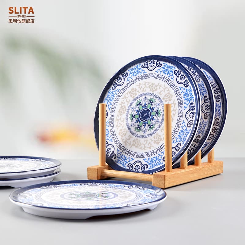 Azul branco imitação de porcelana melamina isolamento térmico esteira de mesa tigela do agregado familiar prato esteira