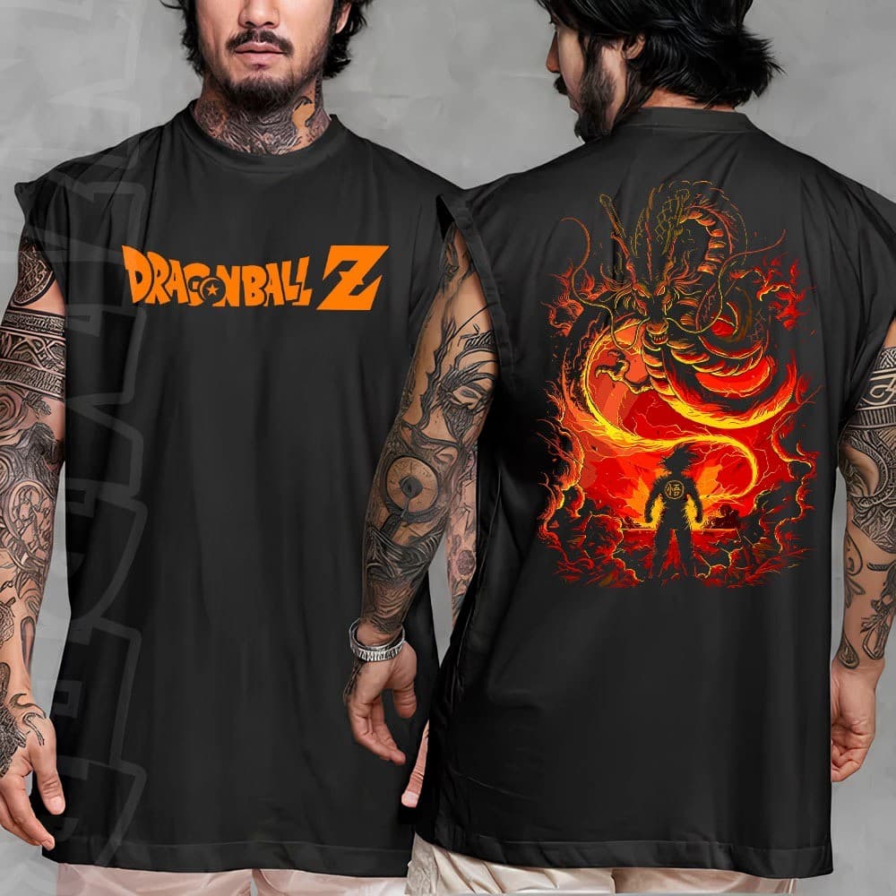 Camiseta regata machao oversized masculino goku Shenlong dragon ball z Longline algodao unissex