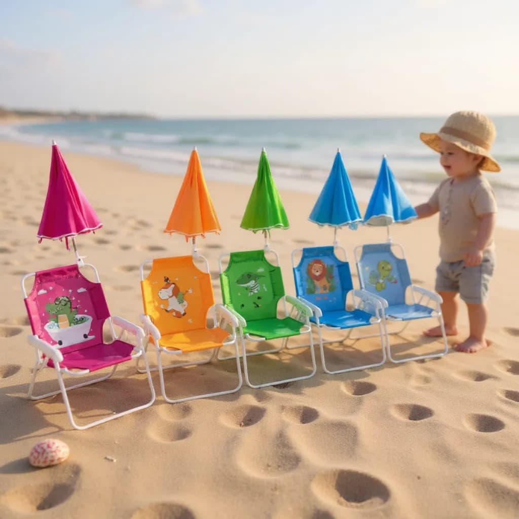 Cadeira Infantil de Praia Piscina com Guarda Sol Embutido Proteção UV