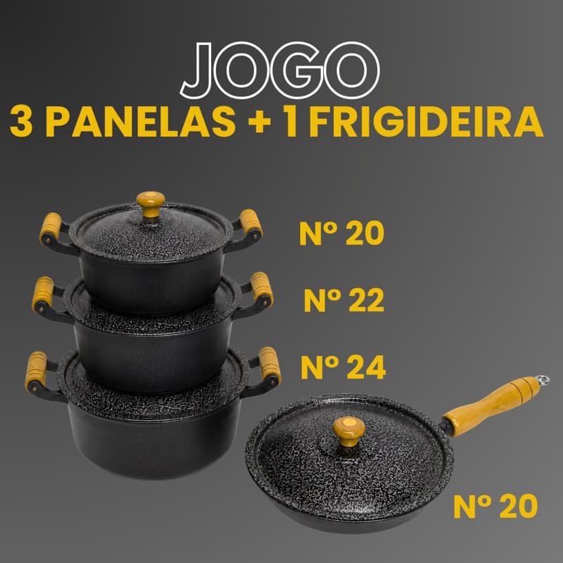 Kit 3 Panelas De Alumínio Fundido Nº20/22/24 Cm+ Frigideira Nº20 preto