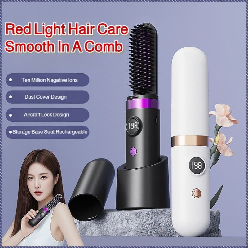 [Portátil e Sem Fios] 【Recargable】Wireless Curling Brush Hair Styler Tool With LCD Screen For Damaged Hair Care Escova d