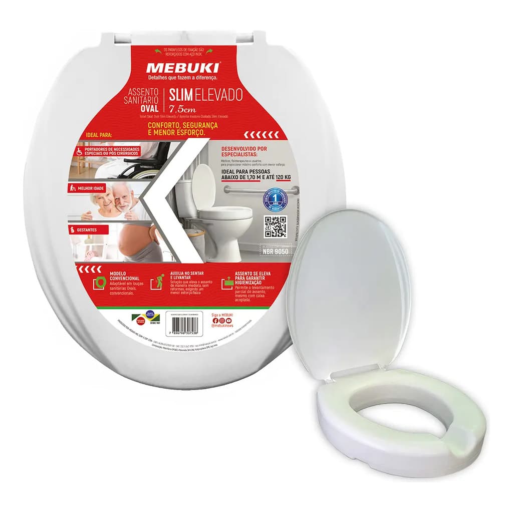 ASSENTO SLIM ELEVADO 7,5CM BRANCO MEBUKI