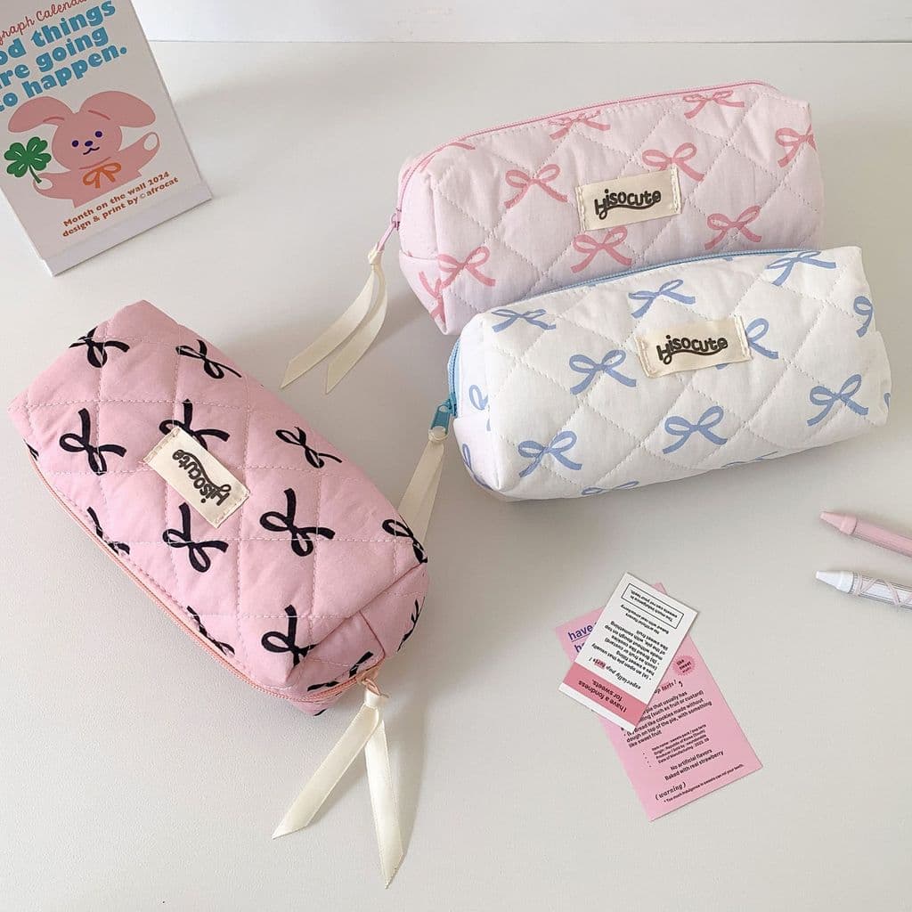 Bolsa de mesa para estudantes de grande capacidade, bolsa de papelaria com laço, portátil, fofo e estiloso, estojo de ar