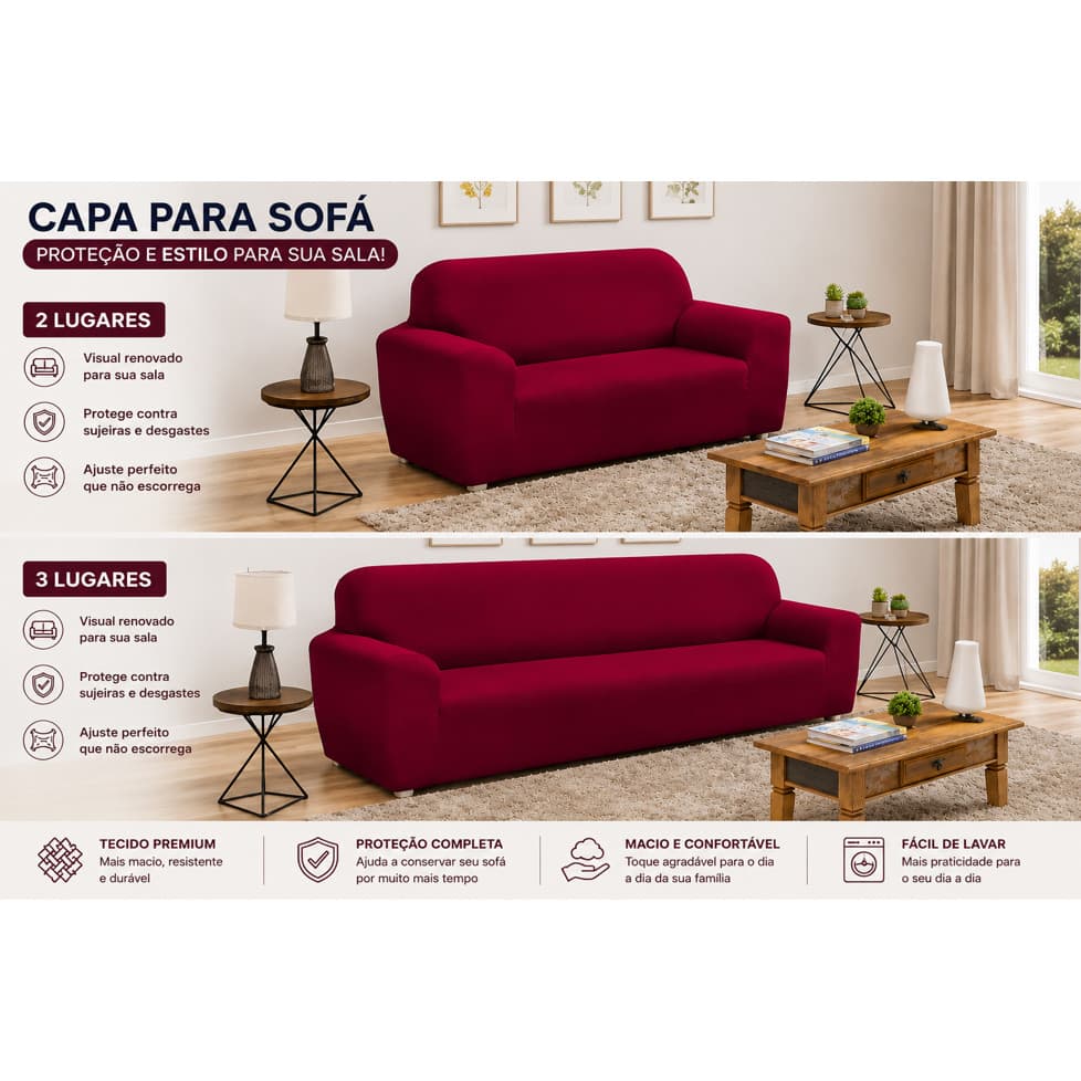 CAPA DE SOFÁ BELLA 02/03 LUGARES LISA MALHA