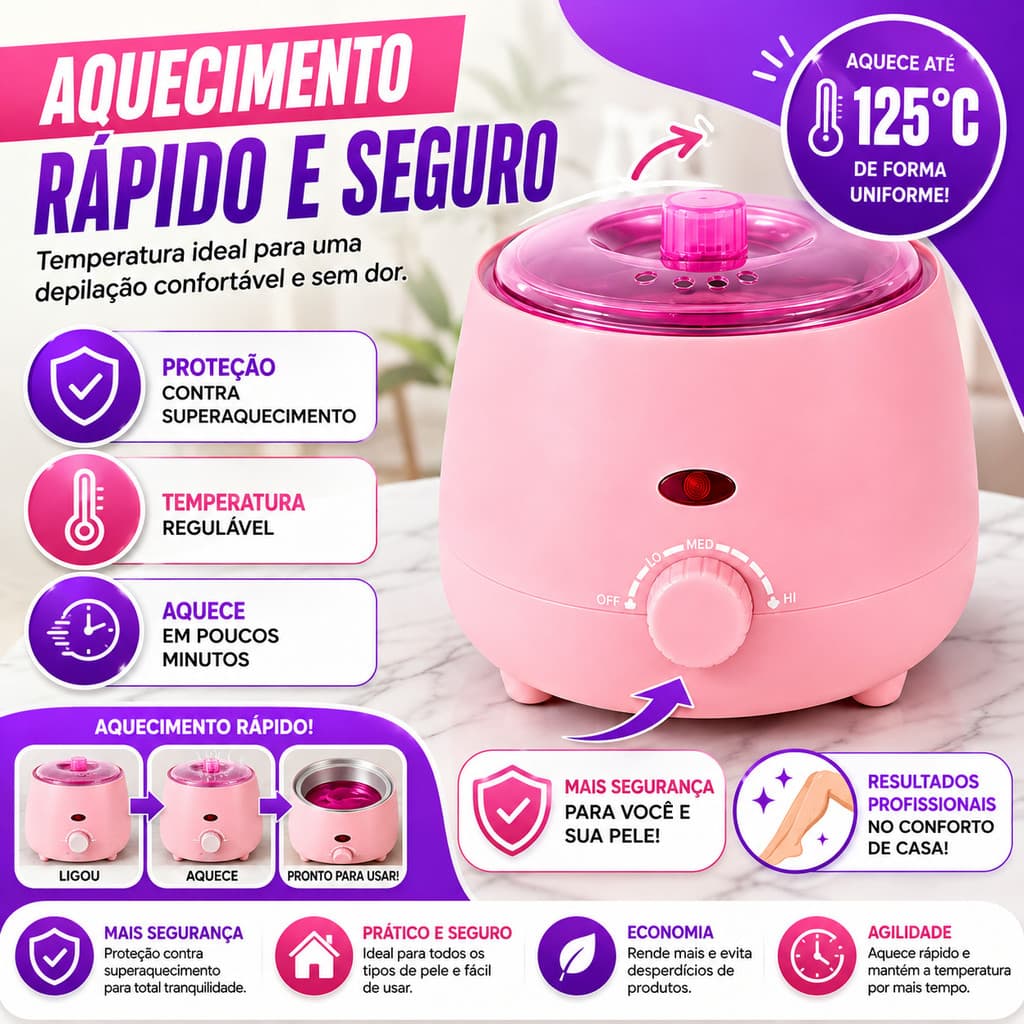 Aquecedor De Cera Elétrico Termocera 3 Em 1 Aquecedor Para Depilação Corpo E Rosto Com Regulador De Temperatura Novo