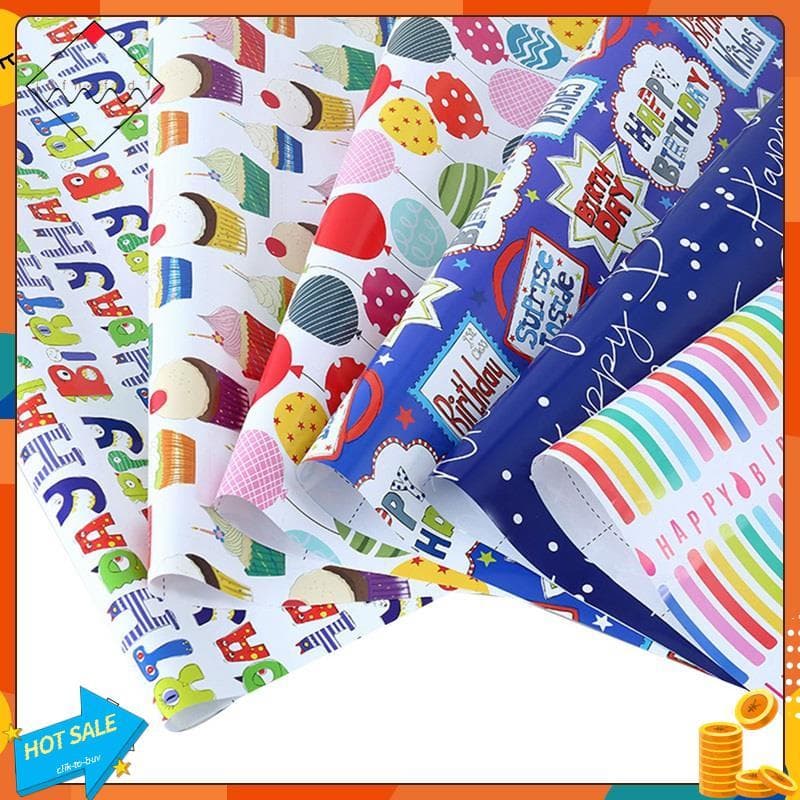 [Promover J] Conjunto De 6 Folhas De Papel De Embrulho , Para Festa De Aniversário , Presente