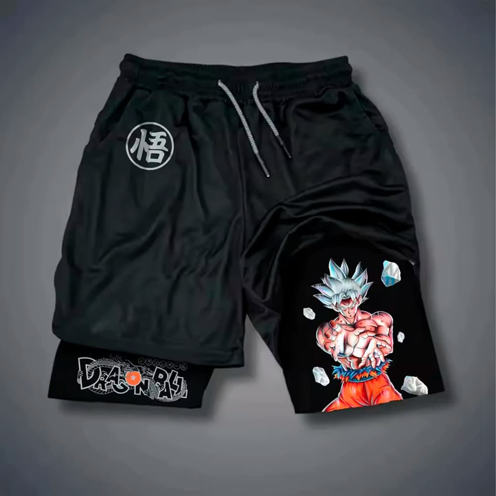 Short Compressão 2 em 1 Dry-Fit anime manga arte fitness para treinar goku vegeta dragon ball