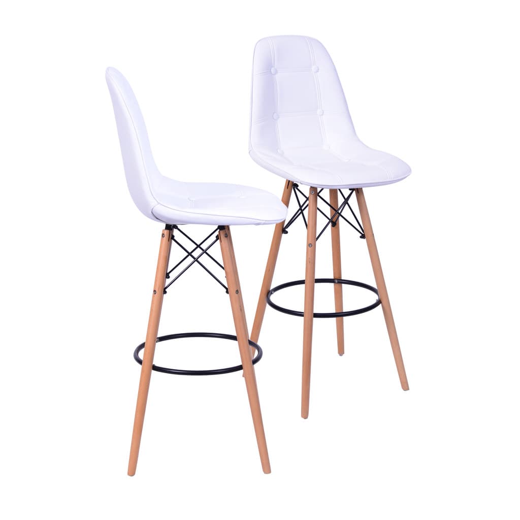 Banqueta DKR Botonê Alta Base Madeira Estofada PU 113cm Cozinha Bancada — Unidade ou Kit 2 | OR Design