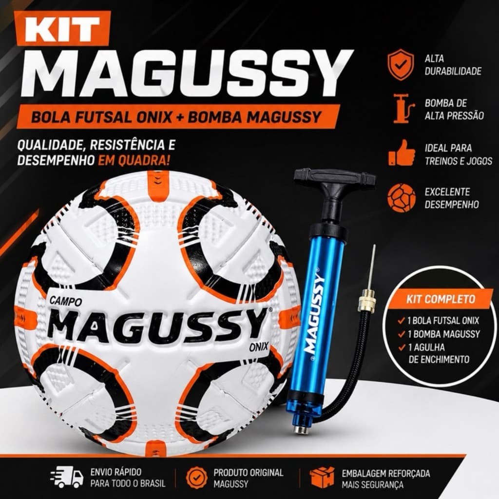 Kit Bola de Futebol Campo Magussy Onix Nº 5 + Bomba Magussy Original