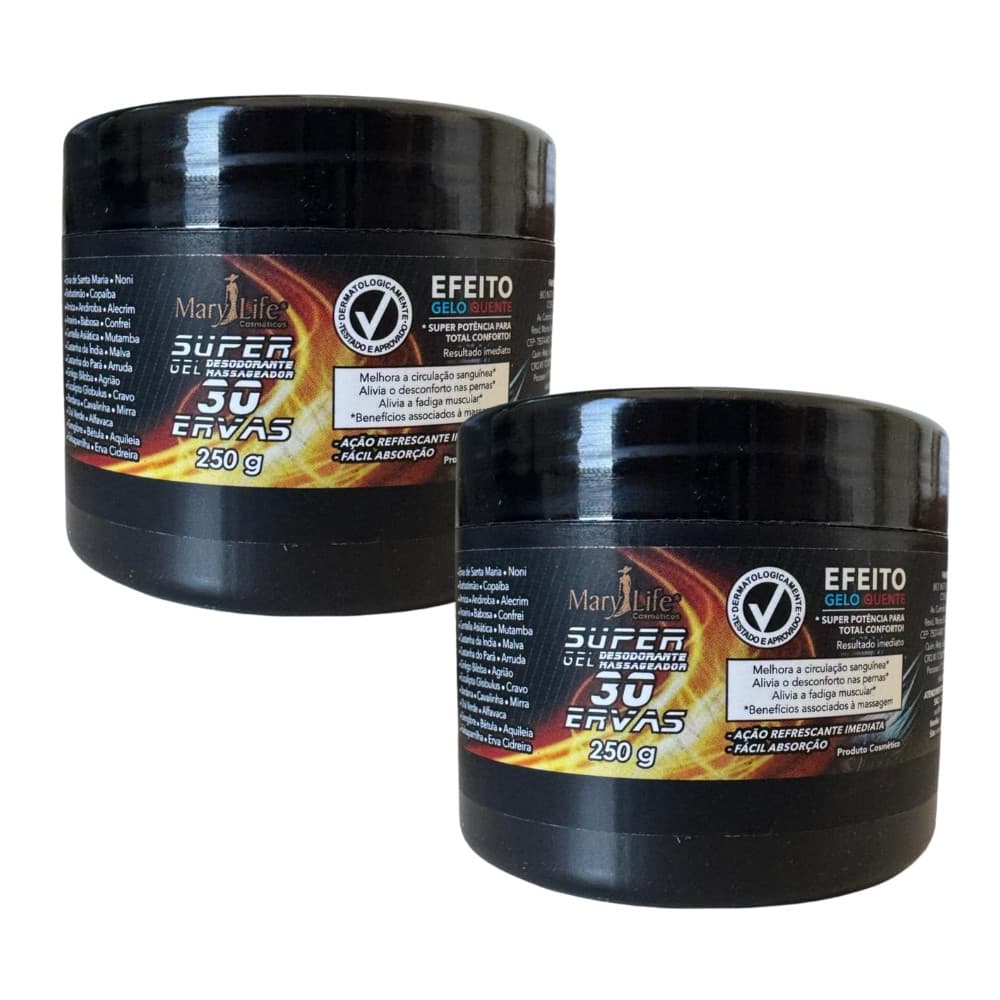Kit C/ 2  Super Gel 30 Ervas Mary Life 250g Gel Massageador Relaxante Corporal Refrescante