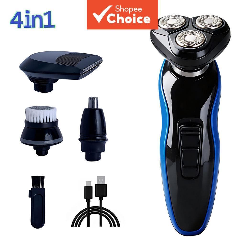 Barbeador Elétrico Profissional com 3 Cabeças Rotativas para Homens, Kit Multifuncional 4 em 1 com Aparador de Nariz,