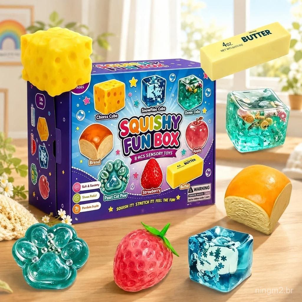 Conjunto de 8 Peças de Caixas Surpresa Squishy, Coleção de Squishies de Comida, Brinquedos Squishy de Retorno Lento, Dec