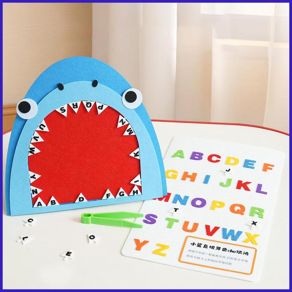 Alfabeto Jogo De Correspondência ute Tubarão Dente Interativo Feltro Aprendizagem Brinquedos Sala De Aula Carta Para coe