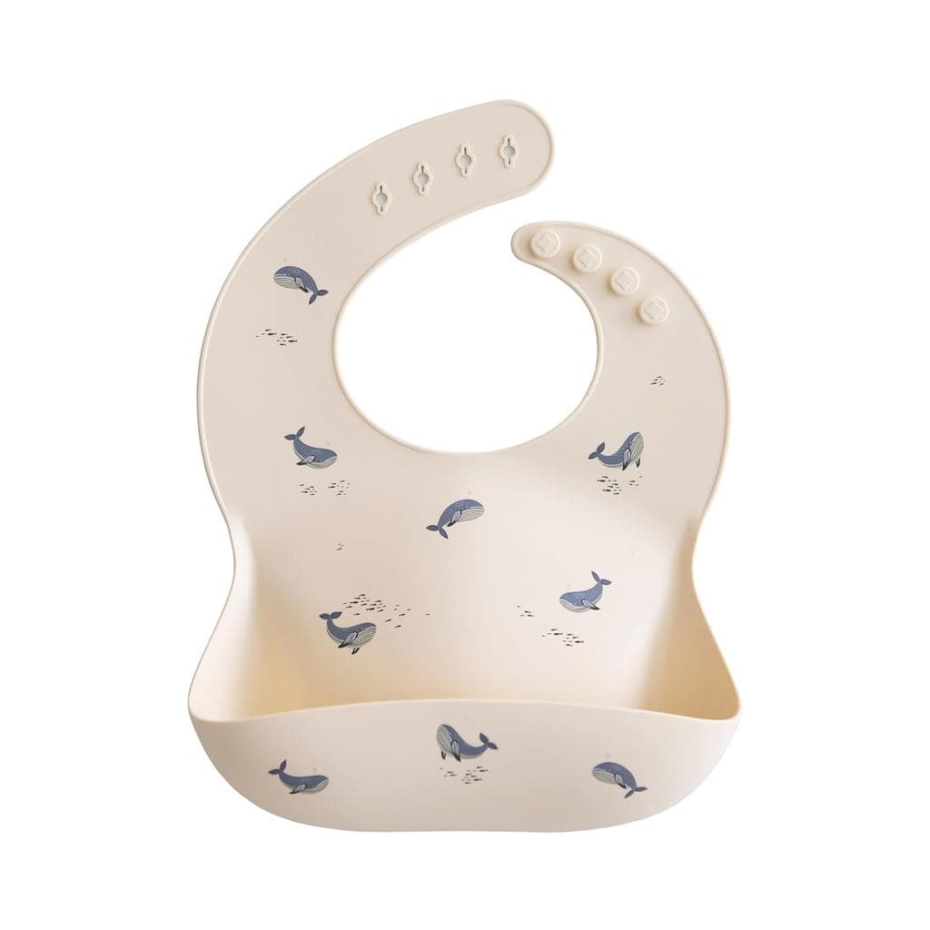 Babador de Silicone para Bebê Mushie |   Babadores Impermeáveis Ajustáveis (Baleias) YXI2