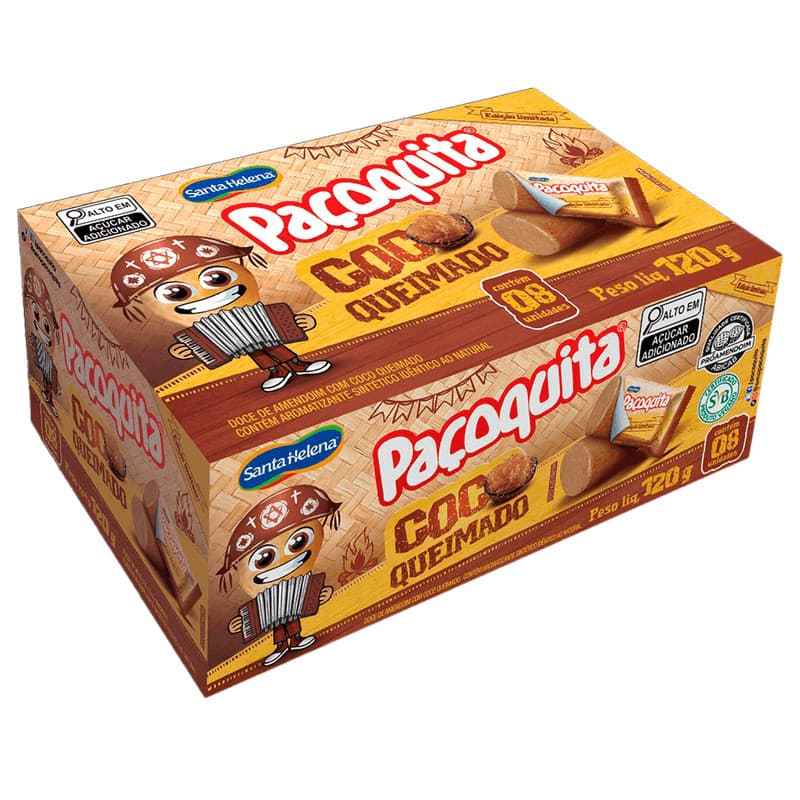 Paçoquita Coco Queimado Santa Helena 120g Caixa c/08 Unidades Doce de Amendoim Rolha Embalada 120g