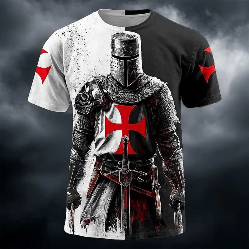 Verão Casual Rua Topos Em Torno Do Pescoço T Camisas Impressão 3D Templário Cavaleiro Guerreiro Camiseta Para Homem Gráf