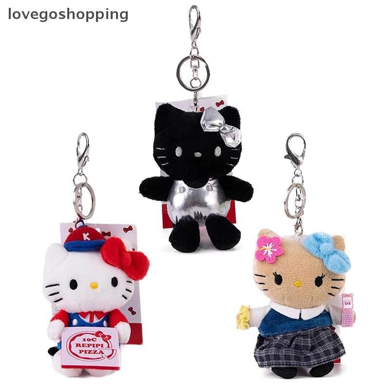 [lovego] Chaveiro de pelúcia Hello Kitty, pelúcia preta, gato Sanrio Kt, pingente de boneca macia, decoração para carro