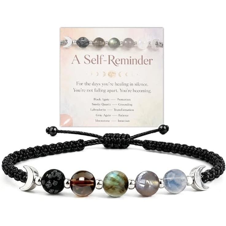 Pulseira de Cristais de Cura com Fases da Lua, Pulseira Ajustável de Proteção com Cristais de Cura, Pulseiras de Lembret