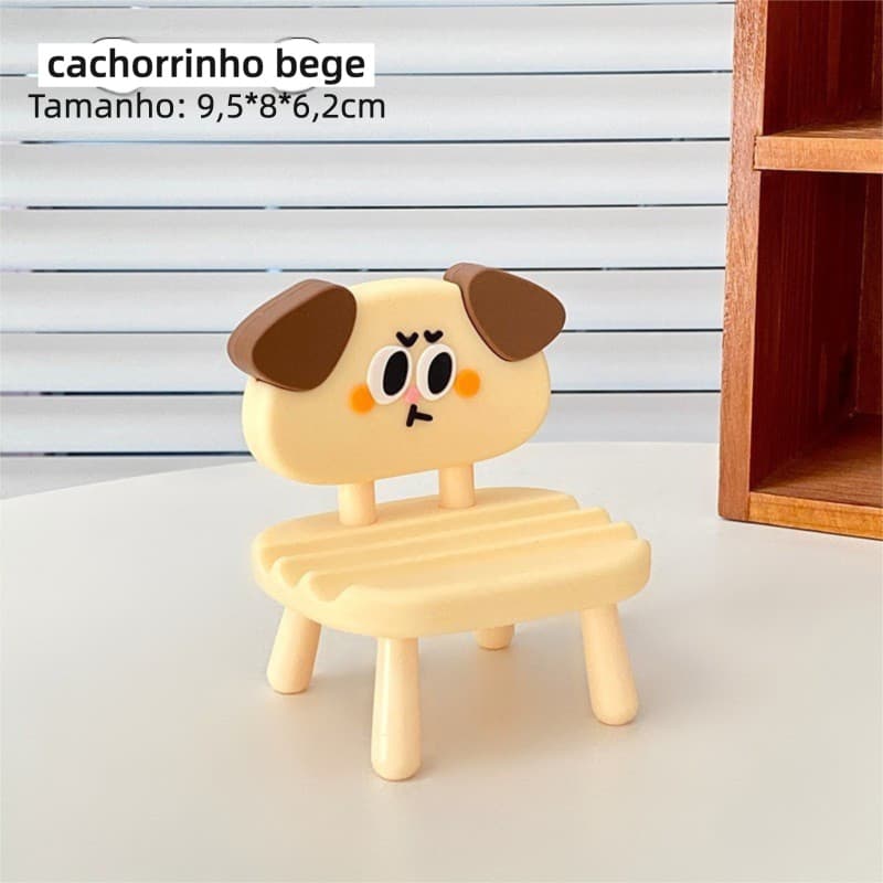 Suporte Telefone Mini Cadeira Desenho Animado Antivibração Para Mesa