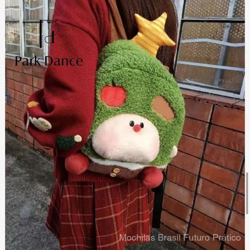 Mochila Parkdance com Estampa de Árvore Frutífera Verde e Vermelha, Boneca de Pelúcia Fofa de Desenho Animado para Menin