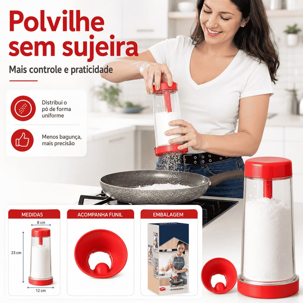 Tapioqueira Dispenser Peneira Polvilhador Dosador de Goma Tapioca Sem Bagunça