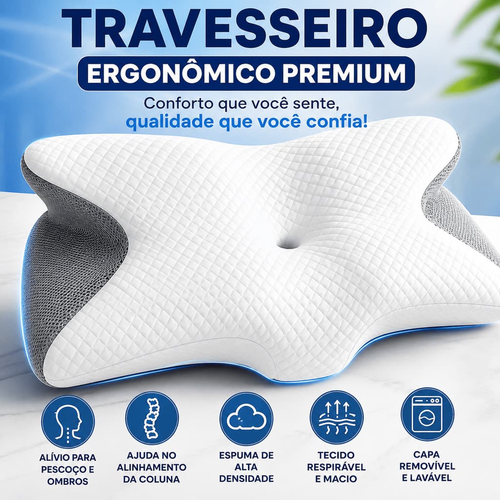 Travesseiro Cervical Gelado Ortopédico Espuma Viscoelástica Design Anatômico Alívio Tensão Muscular Postura Sono