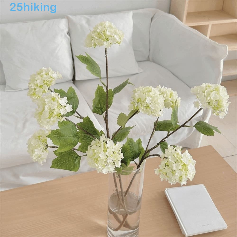 Flores Artificiais De Hortênsia , 3 Cabeças , Folhas Verdes , De Seda , Plantas Falsas Realistas De Toque Real
