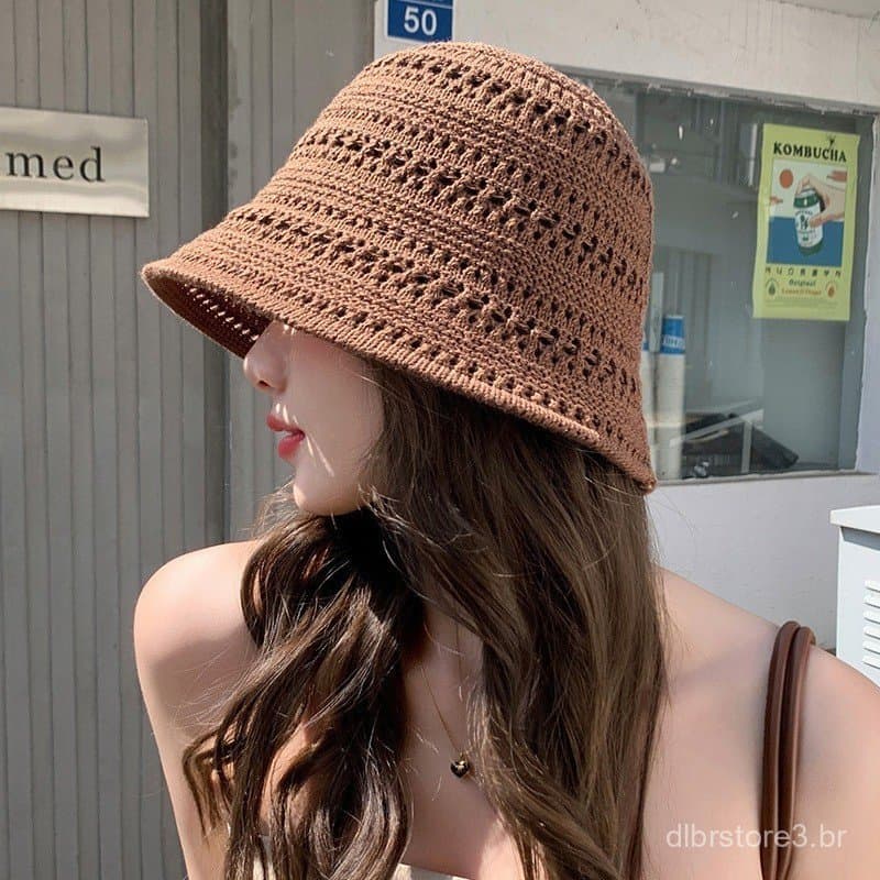 Chapéu de pescador com aba larga e design vazado, chapéu casual para o sol, chapéu Panamá respirável feminino para moda