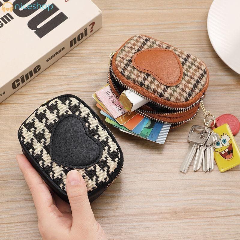 Carteira Feminina Com Zíper Duplo-Mini Porta-Moedas Armazenamento De Cartão-Chave