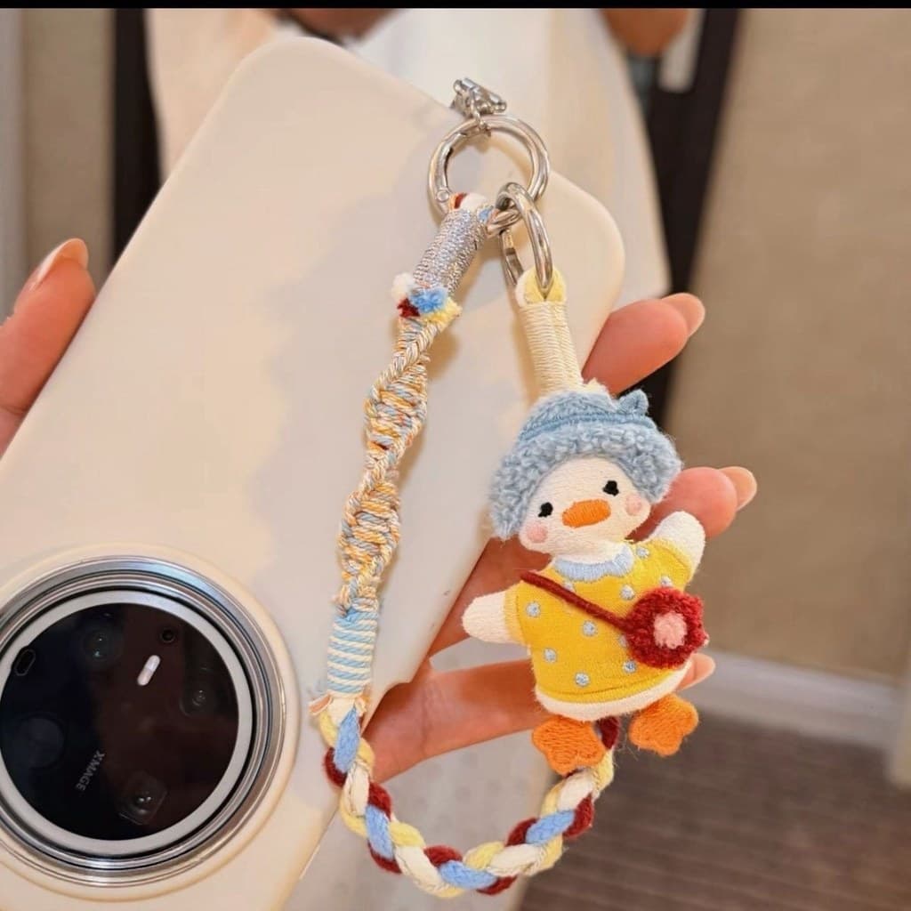Bonito primavera Tour pato telefone móvel corrente chaveiro DIY pingente mão-tecido ao ar livre ccd cordão
