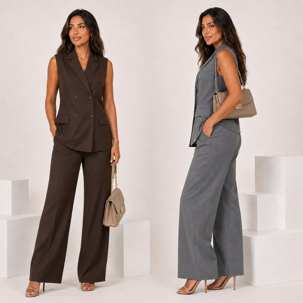 Conjunto Alfaiataria Transpassado Feminino Colete Social Calça Elegante E Moda Executiva Premium Casual Outono Inverno