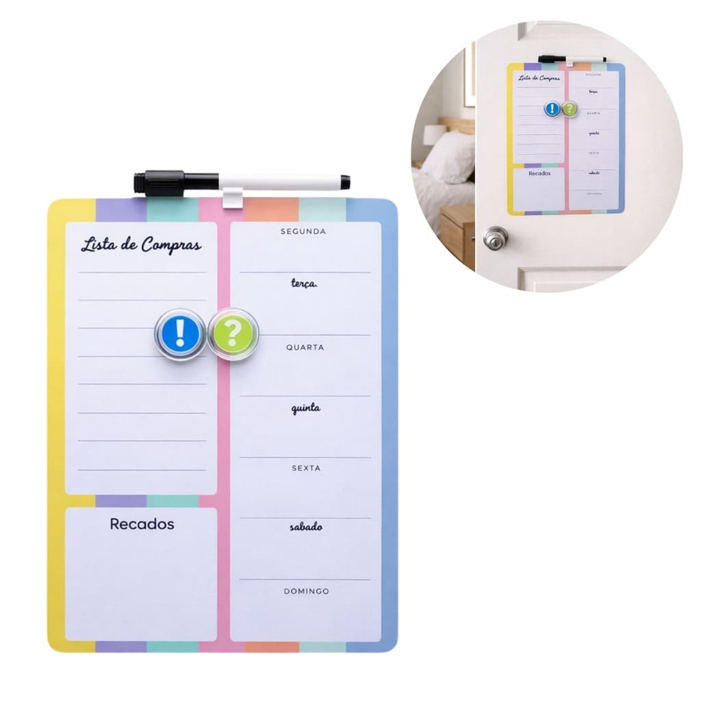 Quadro Lousa Magnética Planner Imã Porta Recados Caneta