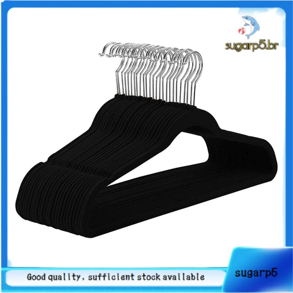Veludo Fino , Cabides Antiderrapantes Para Roupas , Cabide , Gancho Prateado Preto