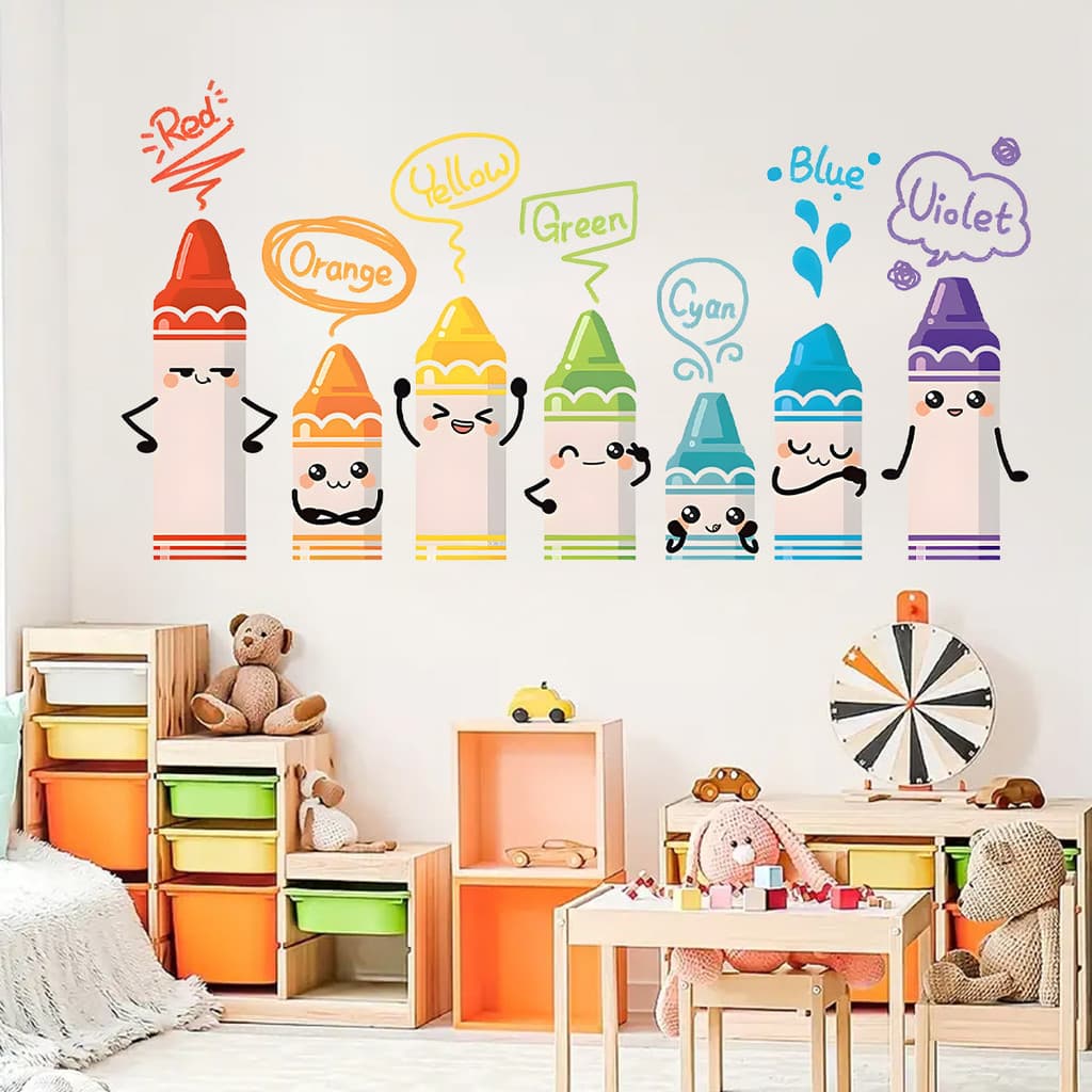 Adesivos de parede dos desenhos animados bonito colorido lápis auto-adesivo adesivos de parede quarto das crianças jardi