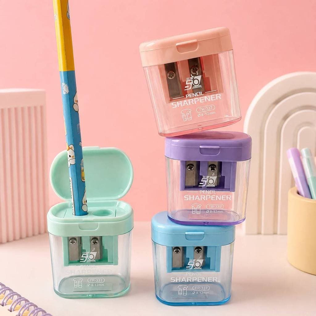 Apontador Escolar Duplo Kit 2/4/6 com Reservatório para Lápis Fino e Grosso 8 a 12mm Pastel