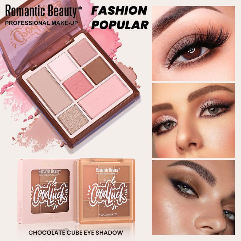 Paleta de sombras de 7 cores em tons de marrom, paleta de sombras nude cintilantes com efeito esfumado, maquiagem natura