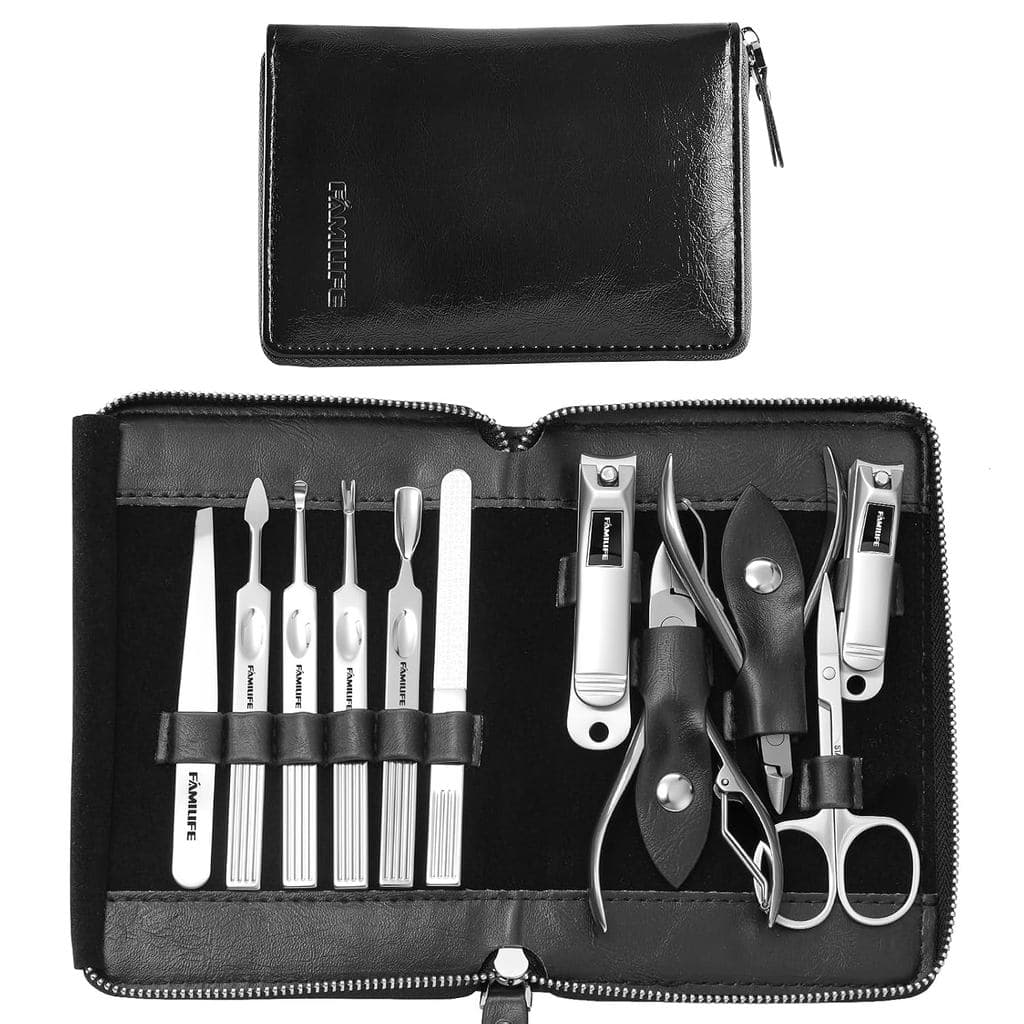 Kit de Manicure, Conjunto de Manicure Profissional FAMILIFE, Kit de Unhas 11 em 1, Conjunto de Cortadores de Unhas em Aç