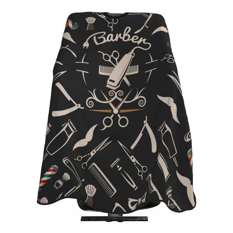 Capa De Corte Barbeiro Cabeleireiro Preto E Rosada Estampada
