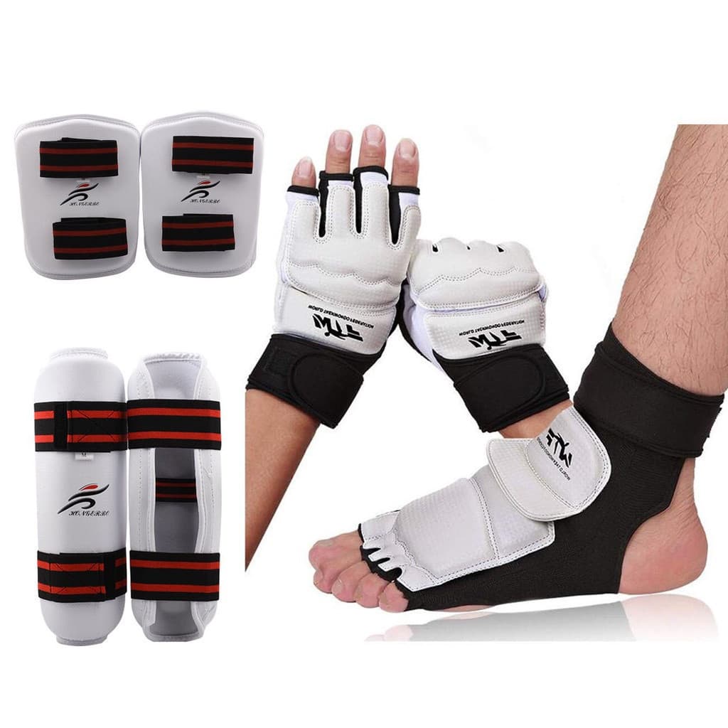Luvas De Karatê Taekwondo Sparring Engrenagem Protetor De Joelho Conjunto Caneleiras Luta Boxe MMA Para Adultos Crianças