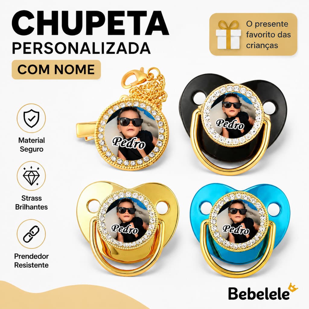 Clipe para chupeta de bebê, suporte para chupeta (pode ser personalizado com o nome e a foto do bebê) Chupeta personaliz